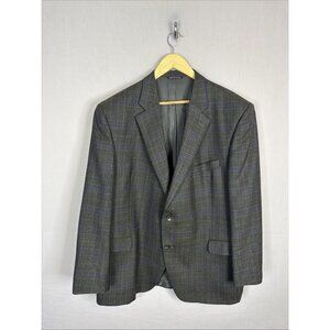 Jack Victor Men 48R Sport Coat Verowood SPJ Italian Wool Plaid Blazer Gray